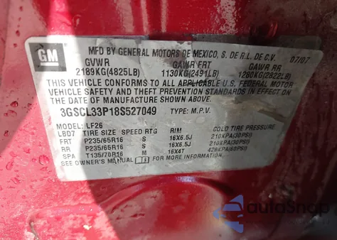 2008 Saturn Vue 4-Cyl Xe z USA, uszkodzony, nr VIN 3GSCL33P18S527049